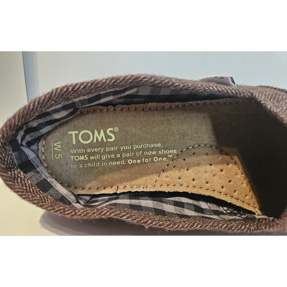 Toms Size 5 Womens Brown woven Herringbone Tweed Classic Slip on Comfort - Picture 10 of 11